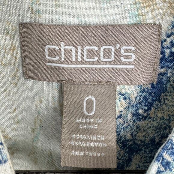 Chico’s Watercolor Linen Blend Open Front Topper Jacket White Blue Small - Picture 14 of 14